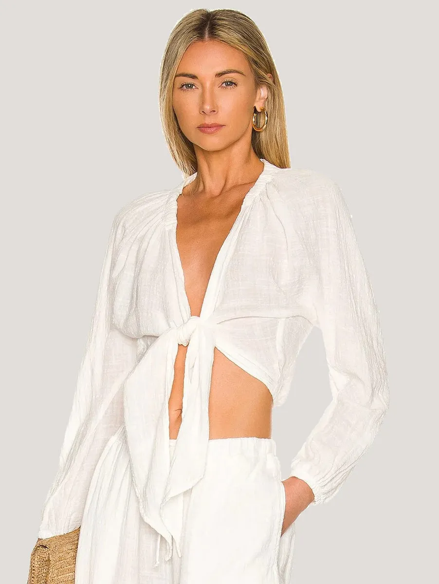 bella dahl Long Sleeve Tie Front Top - White