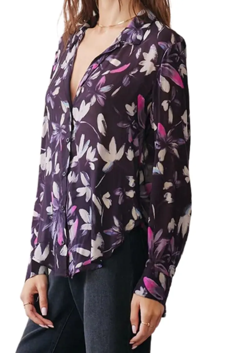 Bella Dahl L/S Clean Shirt in Floral Plum Print