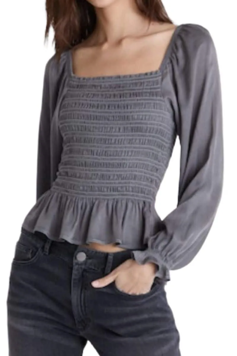 Bella Dahl L/S Smocked Top in Dark Granite