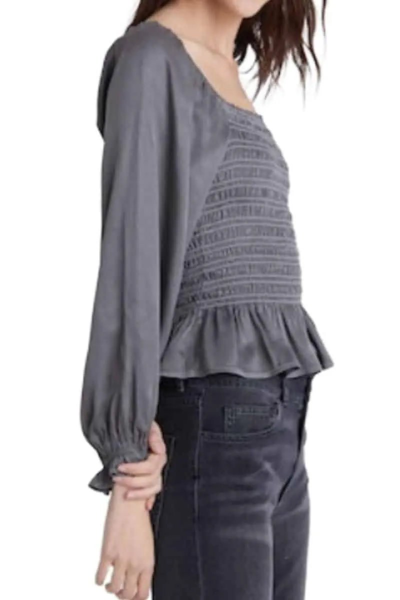 Bella Dahl L/S Smocked Top in Dark Granite