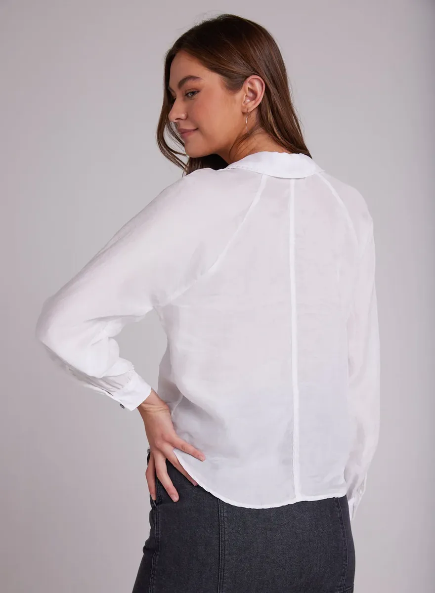 Bella Dahl Round Hem Bishop Sleeve Shirt in White