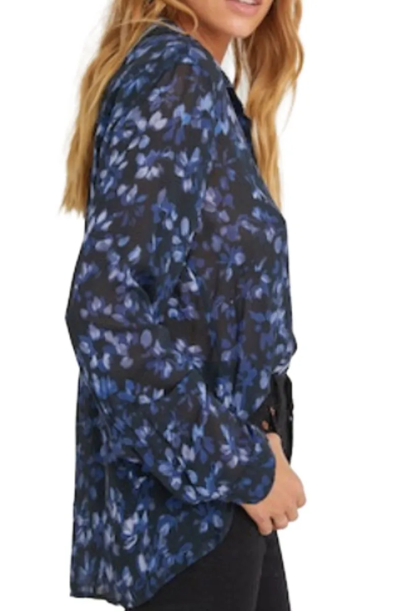 Bella Dahl Round Hem Button Down Shirt in Dark Water Floral