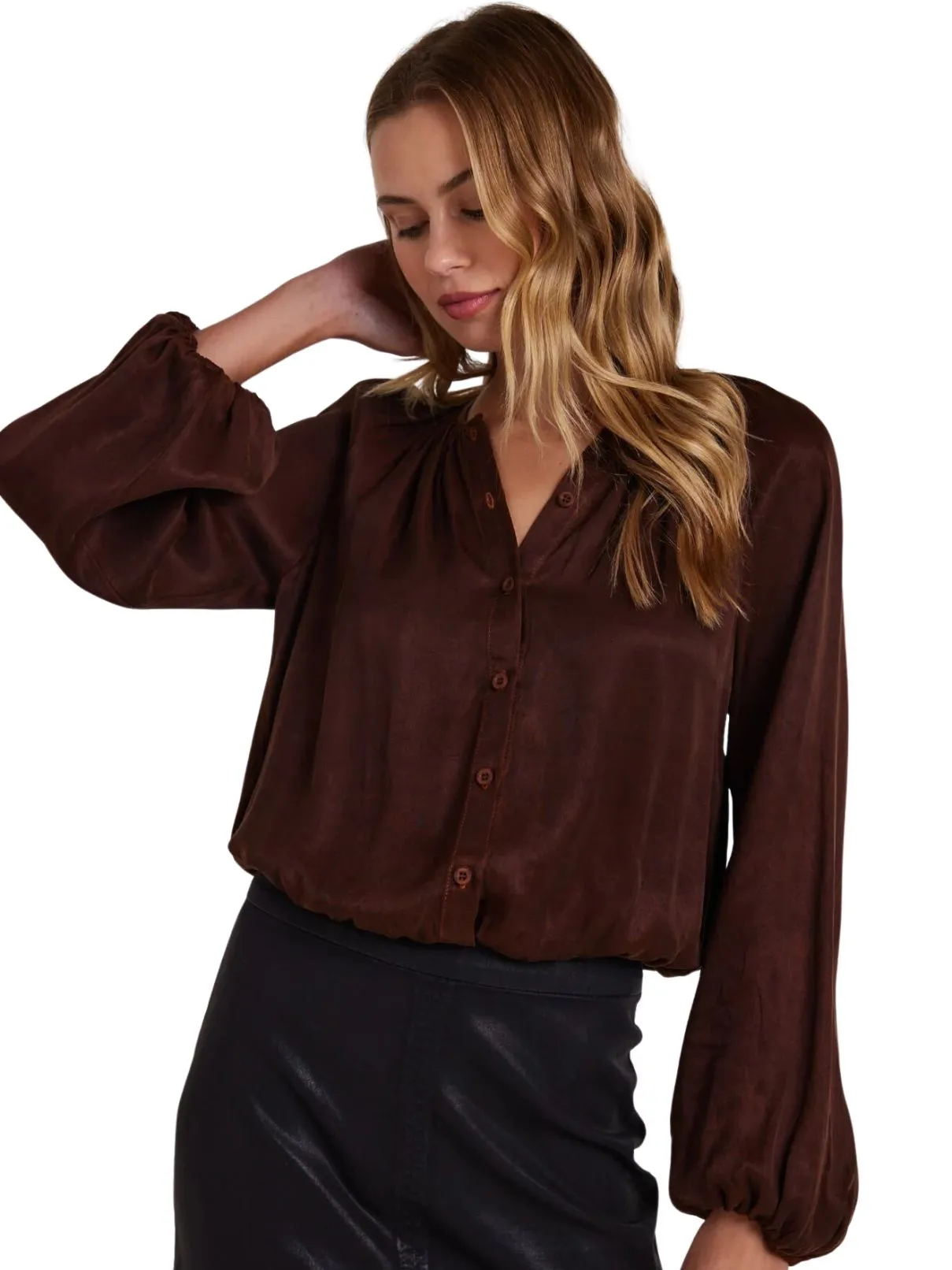 Bella Dahl Shirred Blouse in Autumn Olive