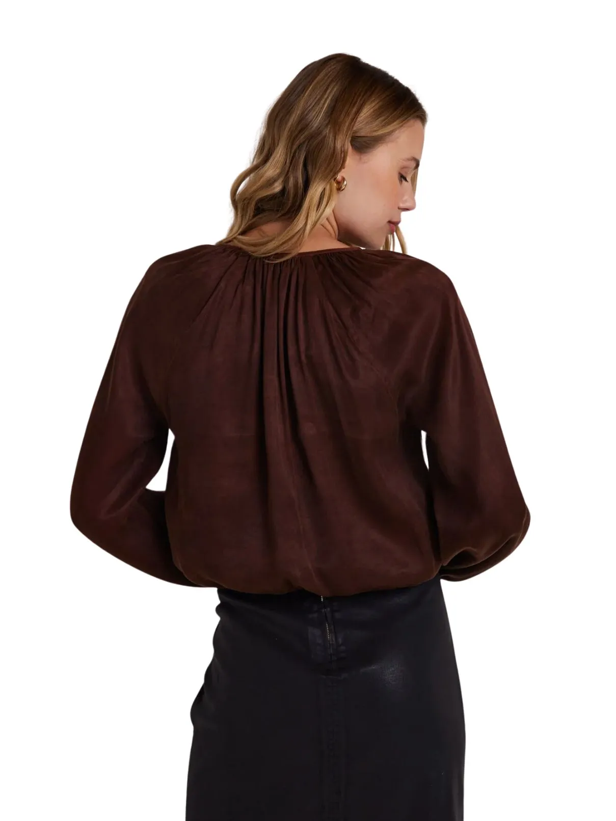 Bella Dahl Shirred Blouse in Autumn Olive