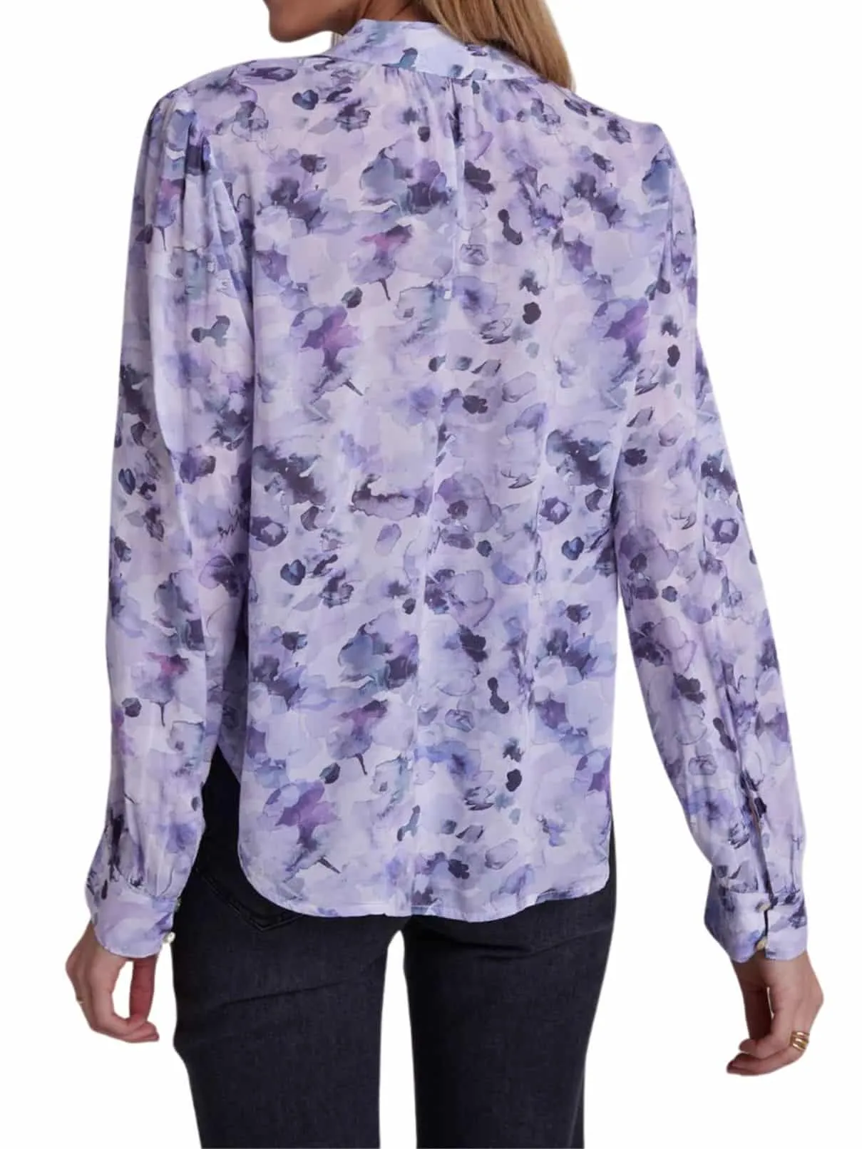 Bella Dahl Shirred Blouse in Lilac Flouret Print