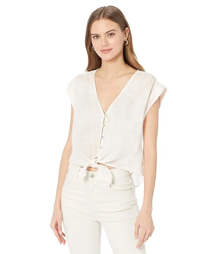 bella dahl Shirred Cap Sleeve Tie Front Top Women's