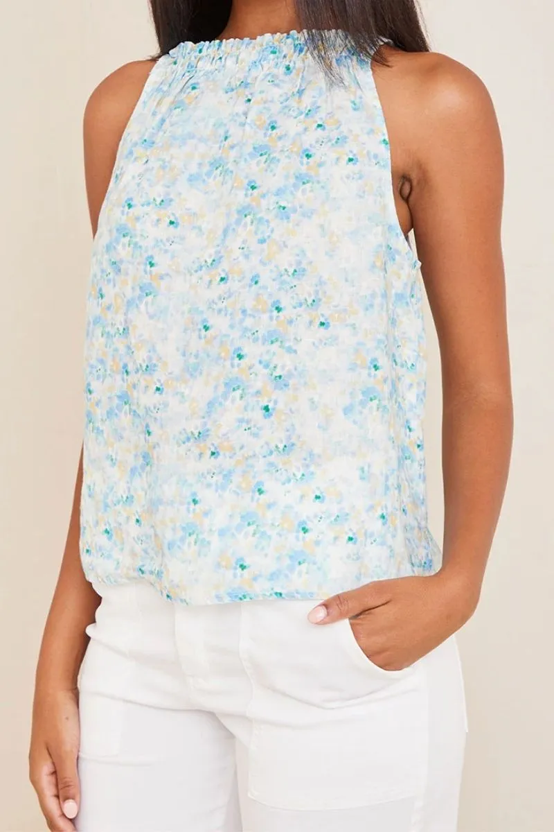 Bella Dahl Shirred Halter Top in Blue Floral Print