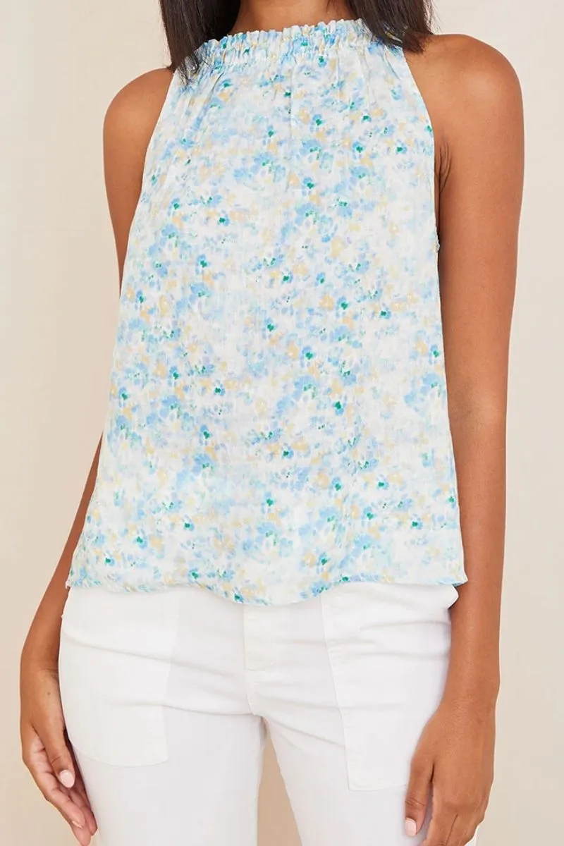 Bella Dahl Shirred Halter Top in Blue Floral Print