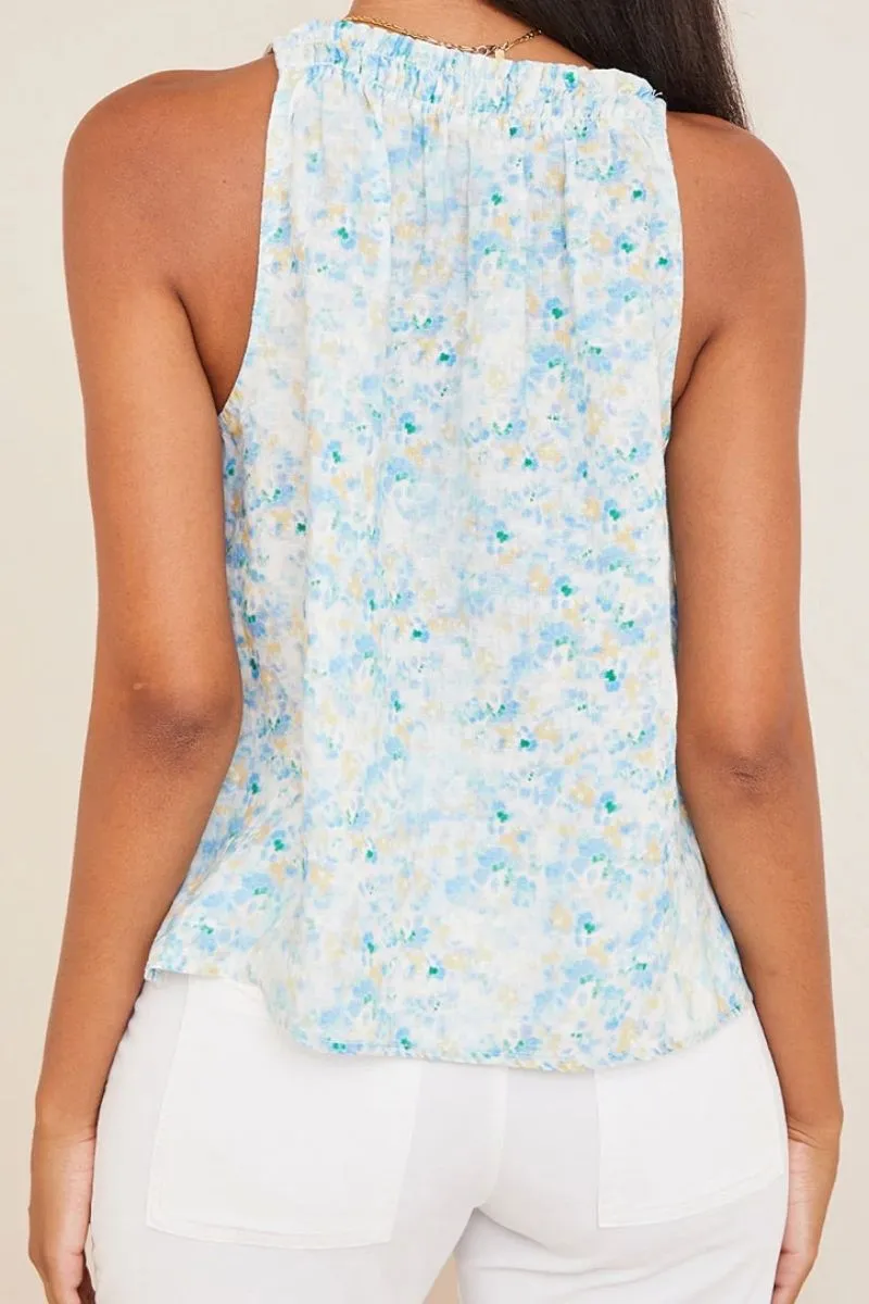 Bella Dahl Shirred Halter Top in Blue Floral Print