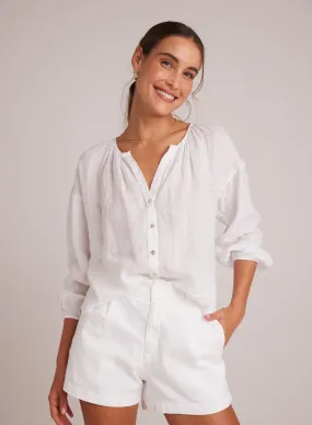 Bella Dahl Shirred Neck Linen Blouse in White