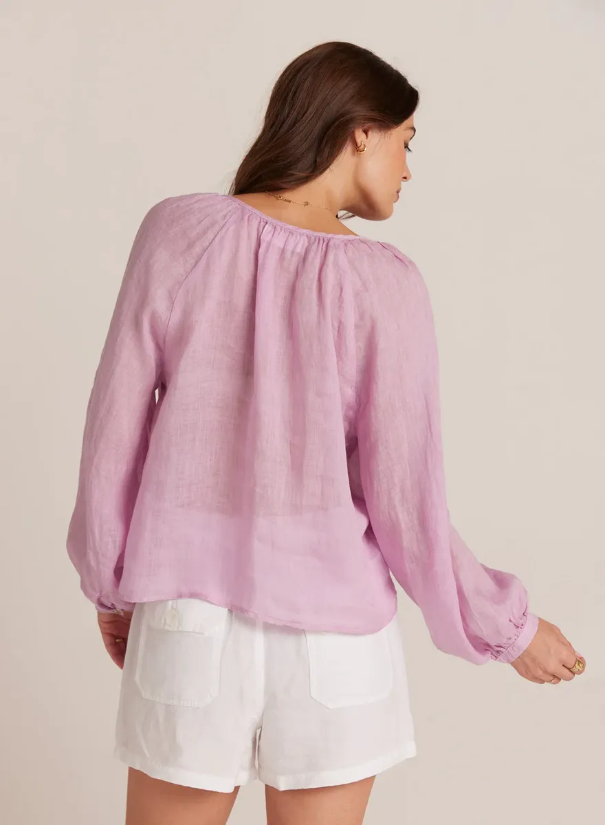 Bella Dahl Shirred Raglan Tie Front Blouse  in Light Orchid