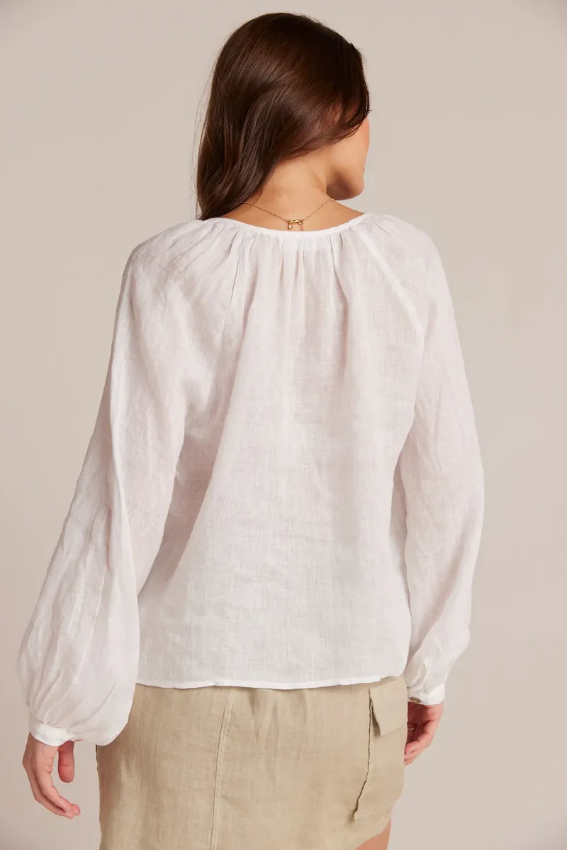 Bella Dahl Shirred Raglan Tie Front Blouse in White