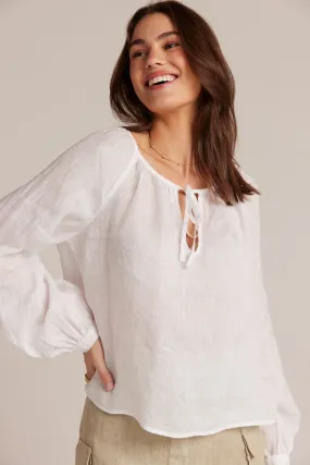 Bella Dahl Shirred Raglan Tie Front Blouse in White