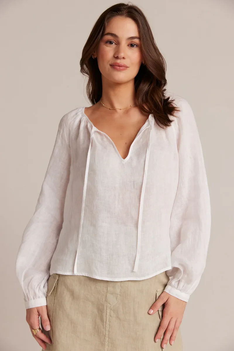 Bella Dahl Shirred Raglan Tie Front Blouse in White