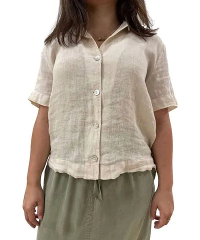 Bella Dahl Short Sleeve Bowling Shirt In Oatmeal