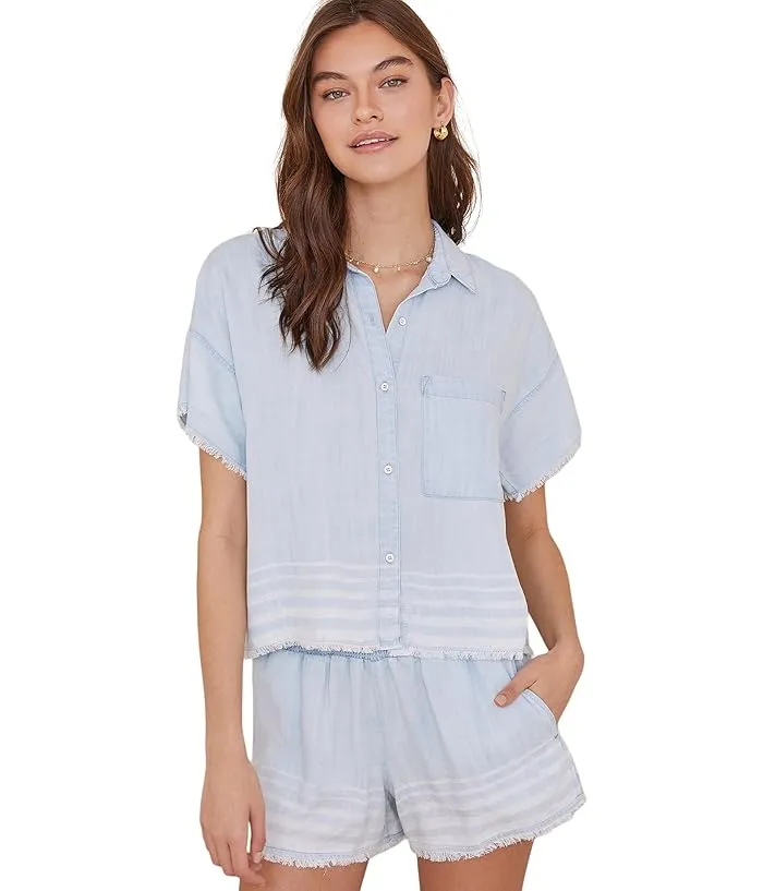 bella dahl Short Sleeve Frayed Hem Button-Down Women's