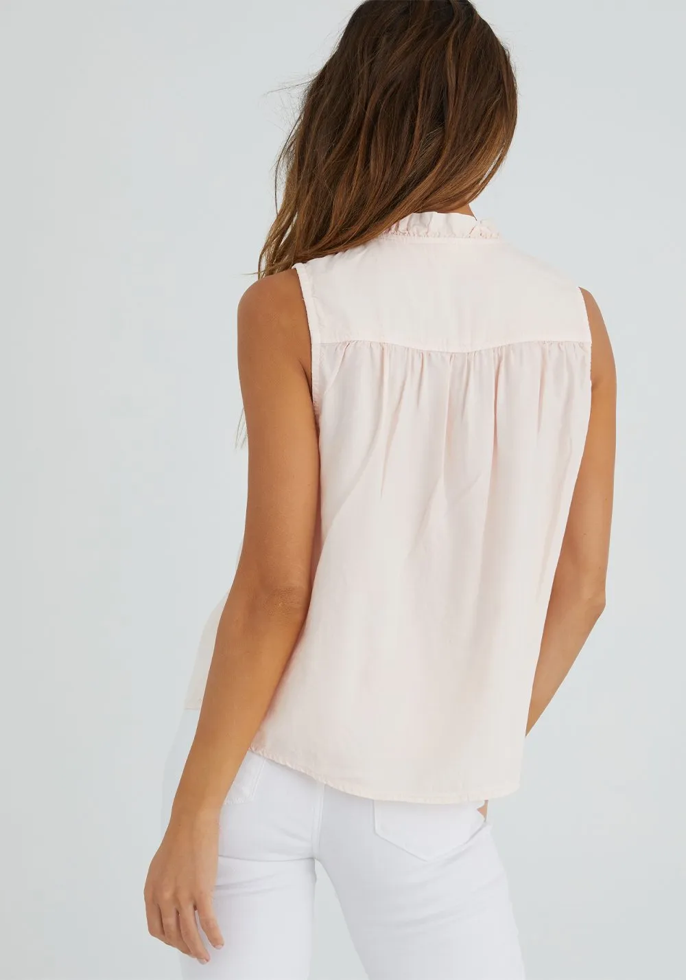 Bella Dahl - Sleeveless Ruffle Neck Button Down - Paloma Pink