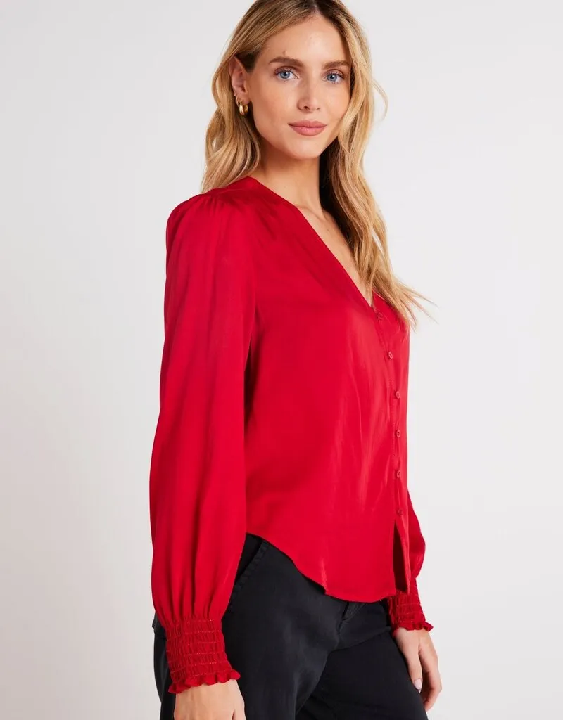 Bella Dahl Smocked Cuff Button Down - Cherry Red