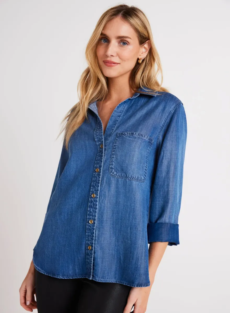 bella dahl tencel denim shirt-tail but-down  moonlit haze