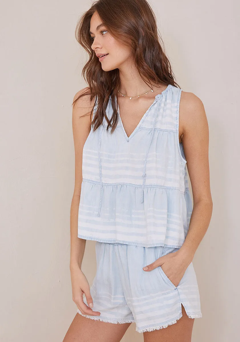 bella dahl tiered tie neck tank in amalfi stripe