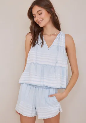 bella dahl tiered tie neck tank in amalfi stripe