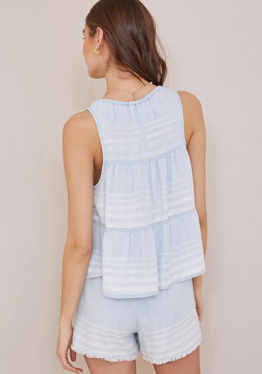 bella dahl tiered tie neck tank in amalfi stripe