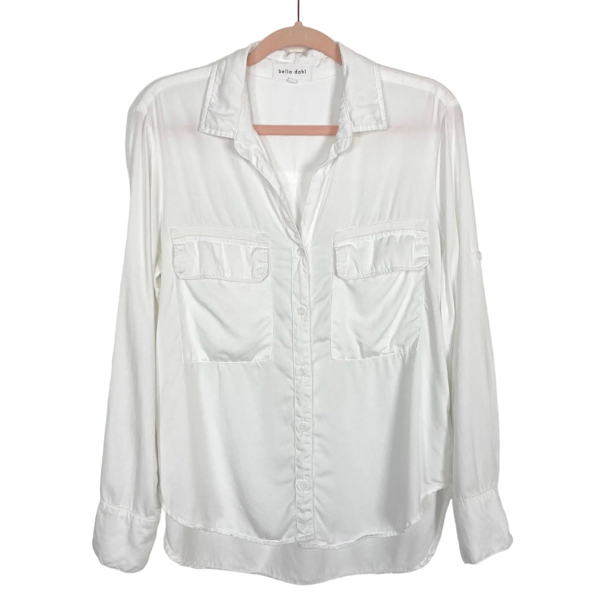 Bella Dahl White Roll Tab Sleeve Button Up- Size M (see notes)