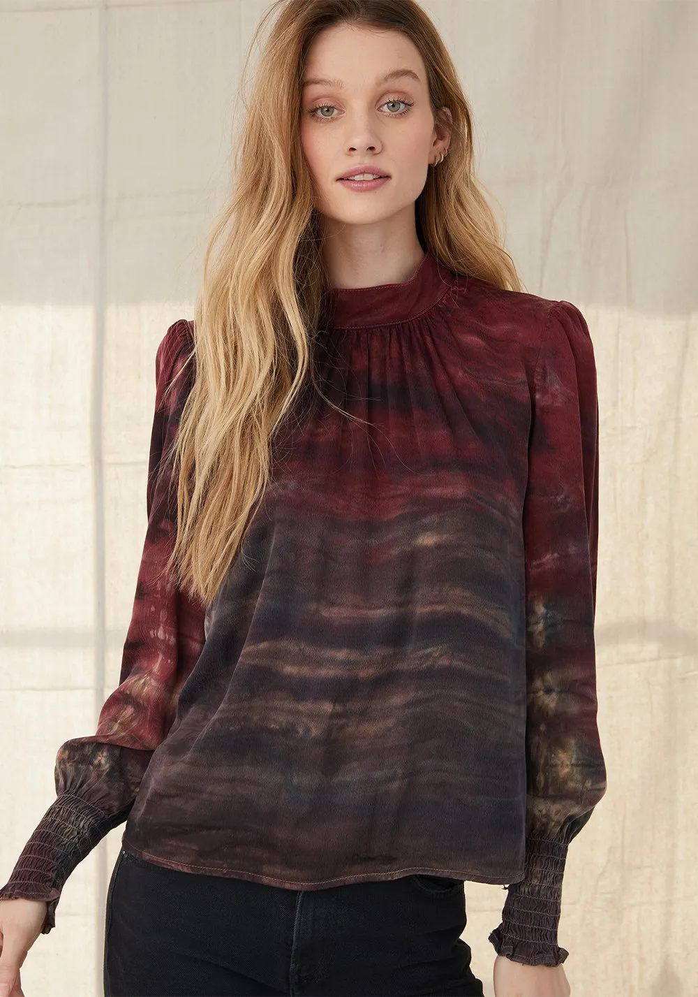 Bella Dahl- Wildberry Horizon Smocked Cuff blouse