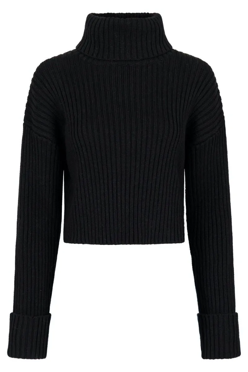 Benson Cropped Knit Blouse  | Black | Strik fra Neo Noir