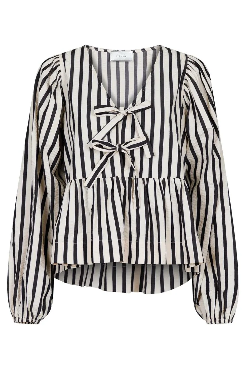 Bessie Contrast Stripe Blouse | Creme | Bluse fra Neo Noir