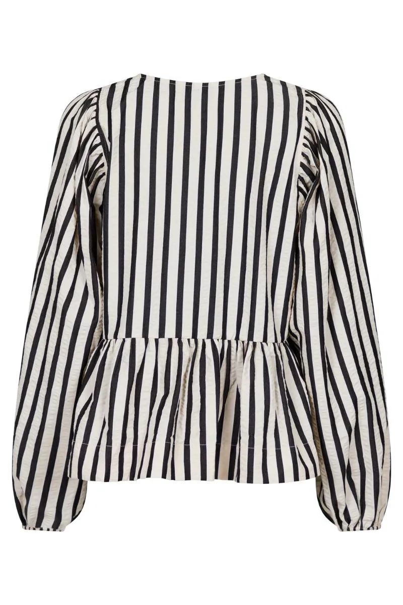 Bessie Contrast Stripe Blouse | Creme | Bluse fra Neo Noir