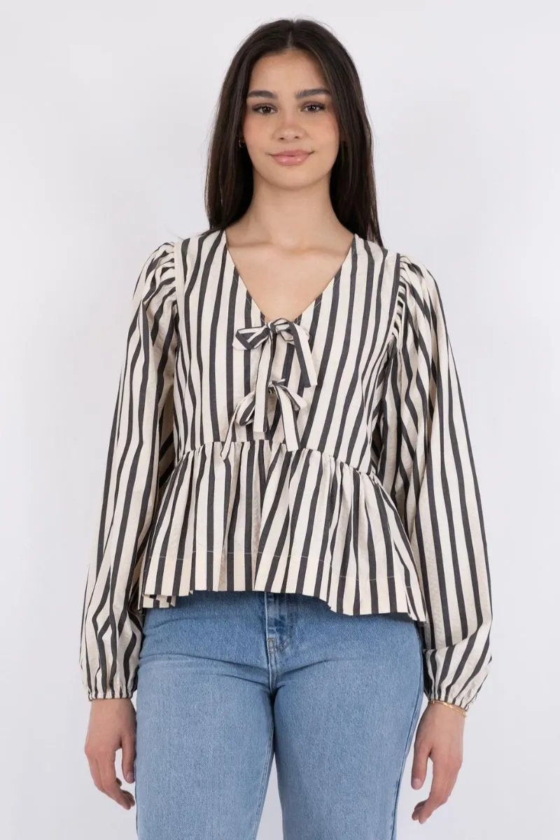 Bessie Contrast Stripe Blouse | Creme | Bluse fra Neo Noir