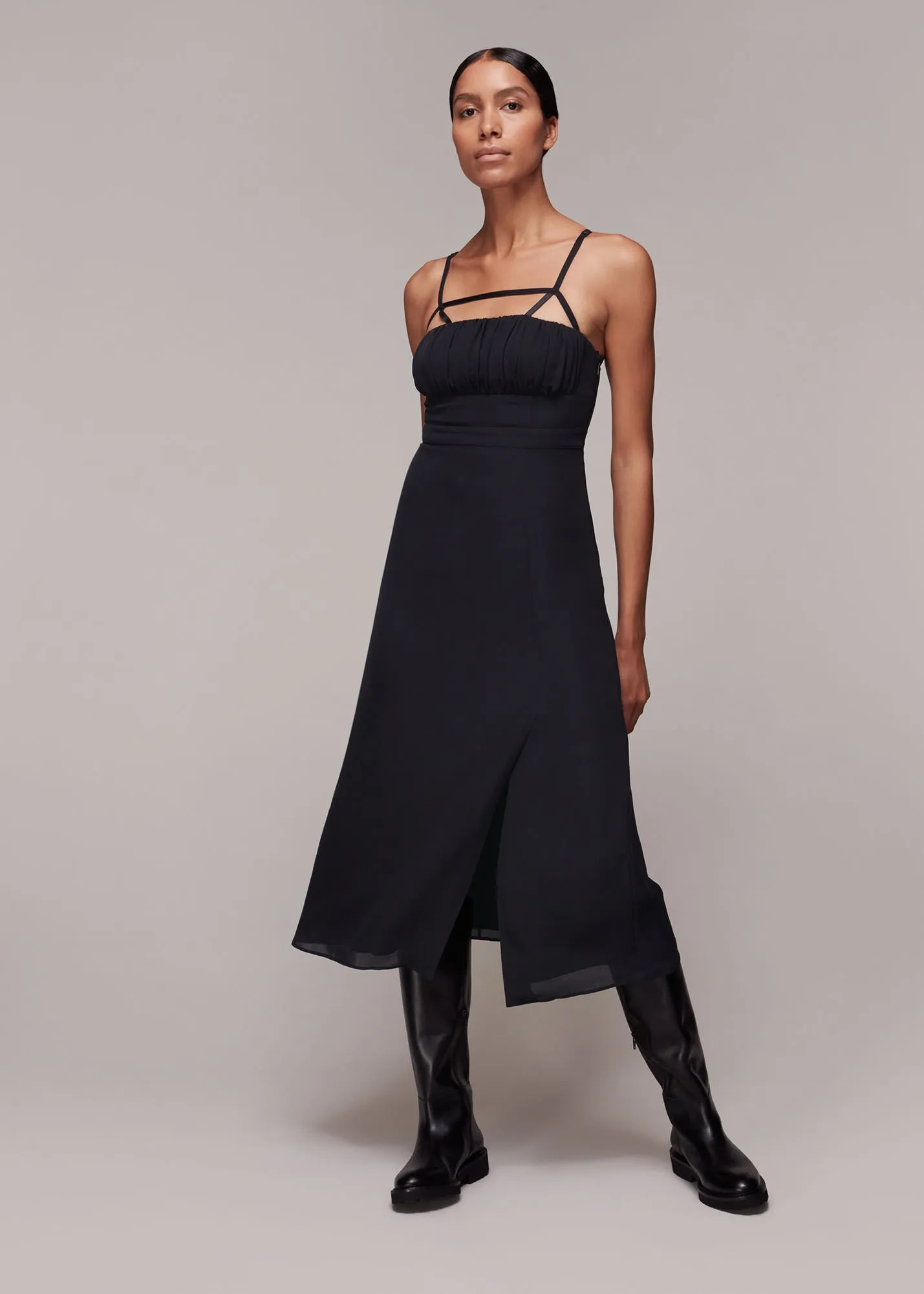 Black Silk Cut Out Detail Slip Dress