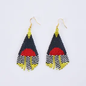 Black Triangle Fringe Beaded Earrings