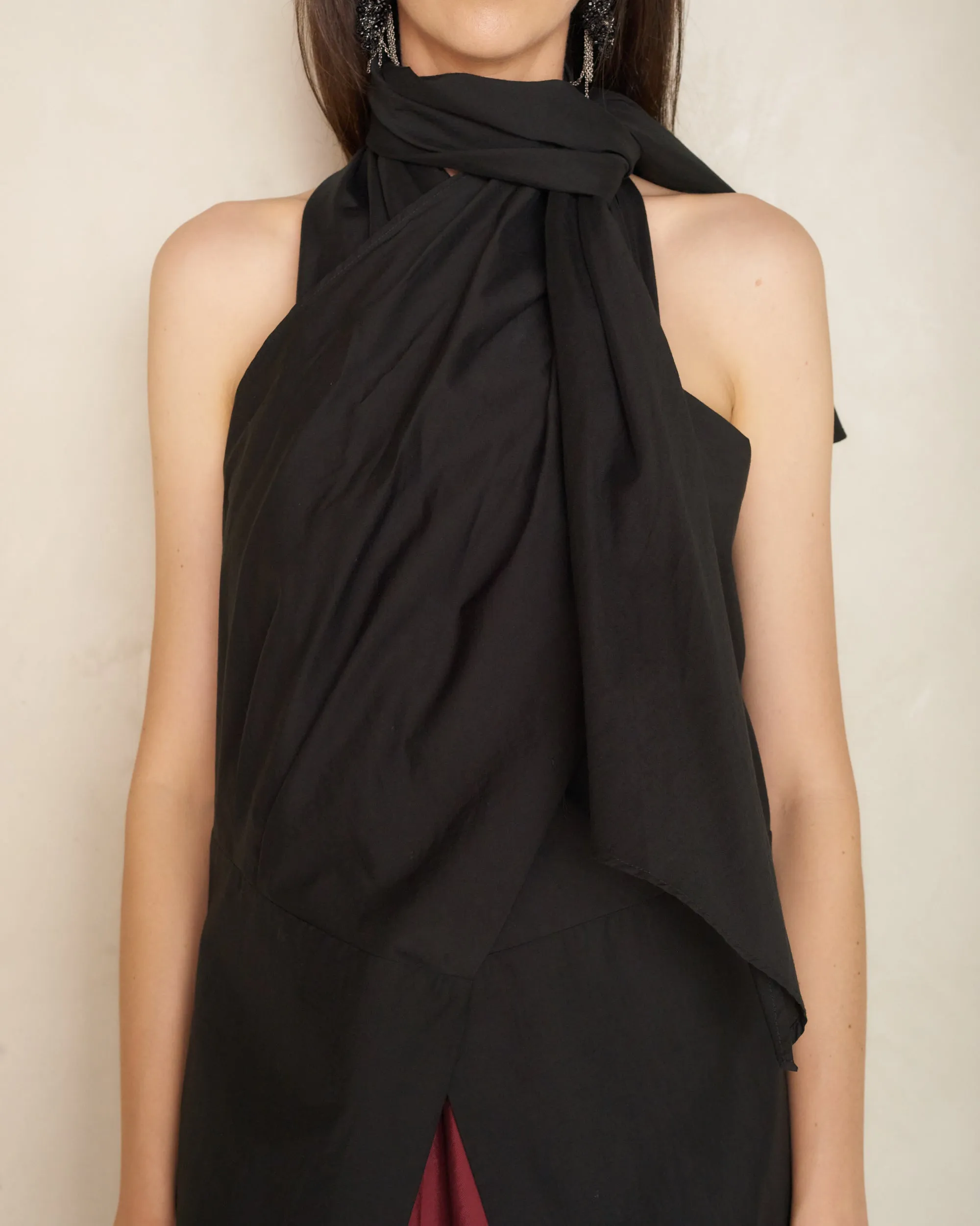 Black Tumbai Sleeveless Shawl Top