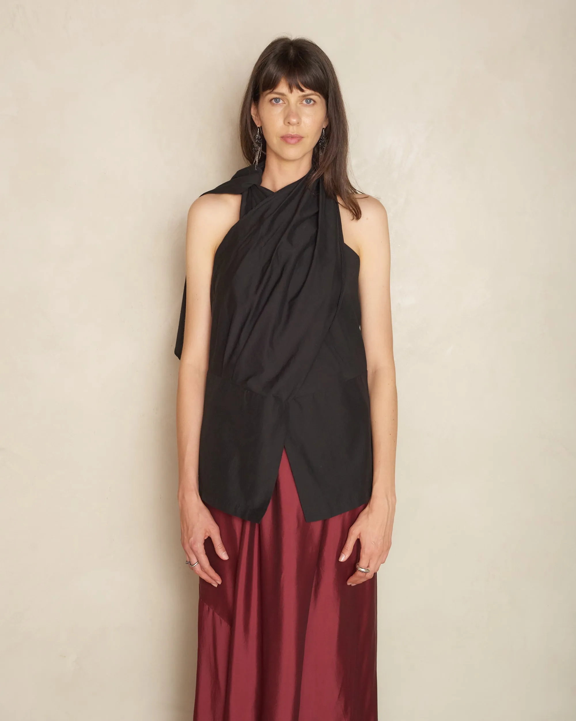 Black Tumbai Sleeveless Shawl Top