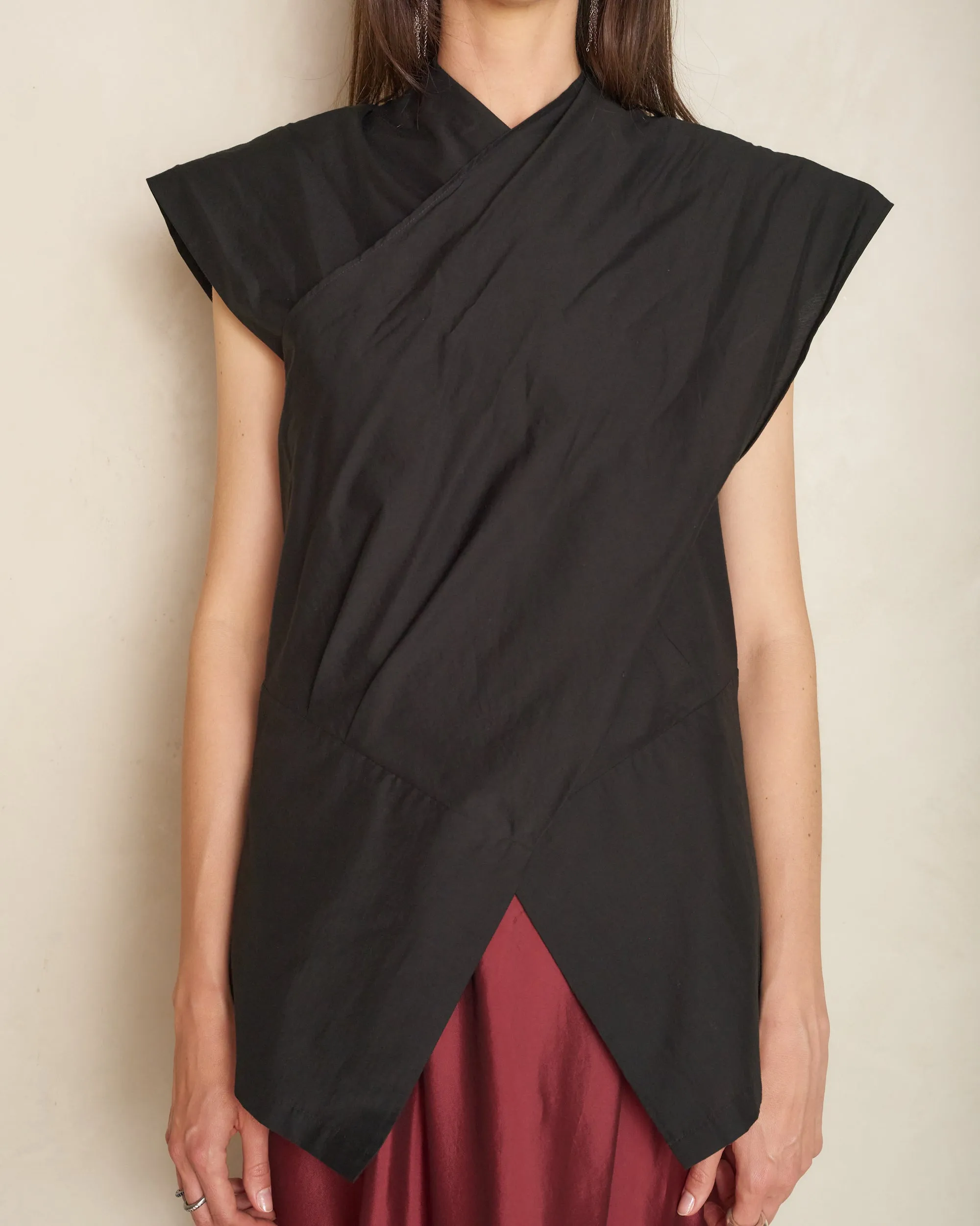 Black Tumbai Sleeveless Shawl Top