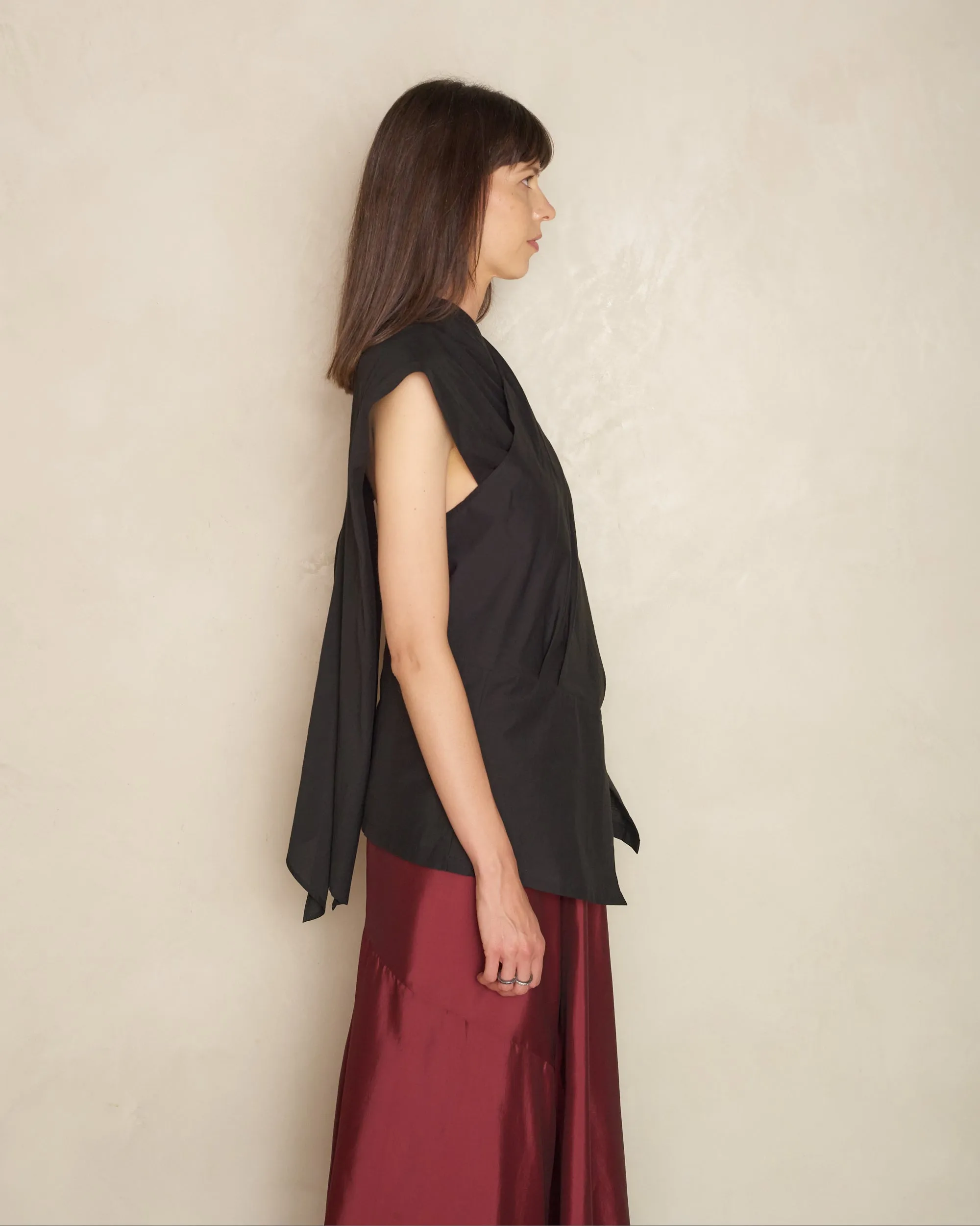 Black Tumbai Sleeveless Shawl Top