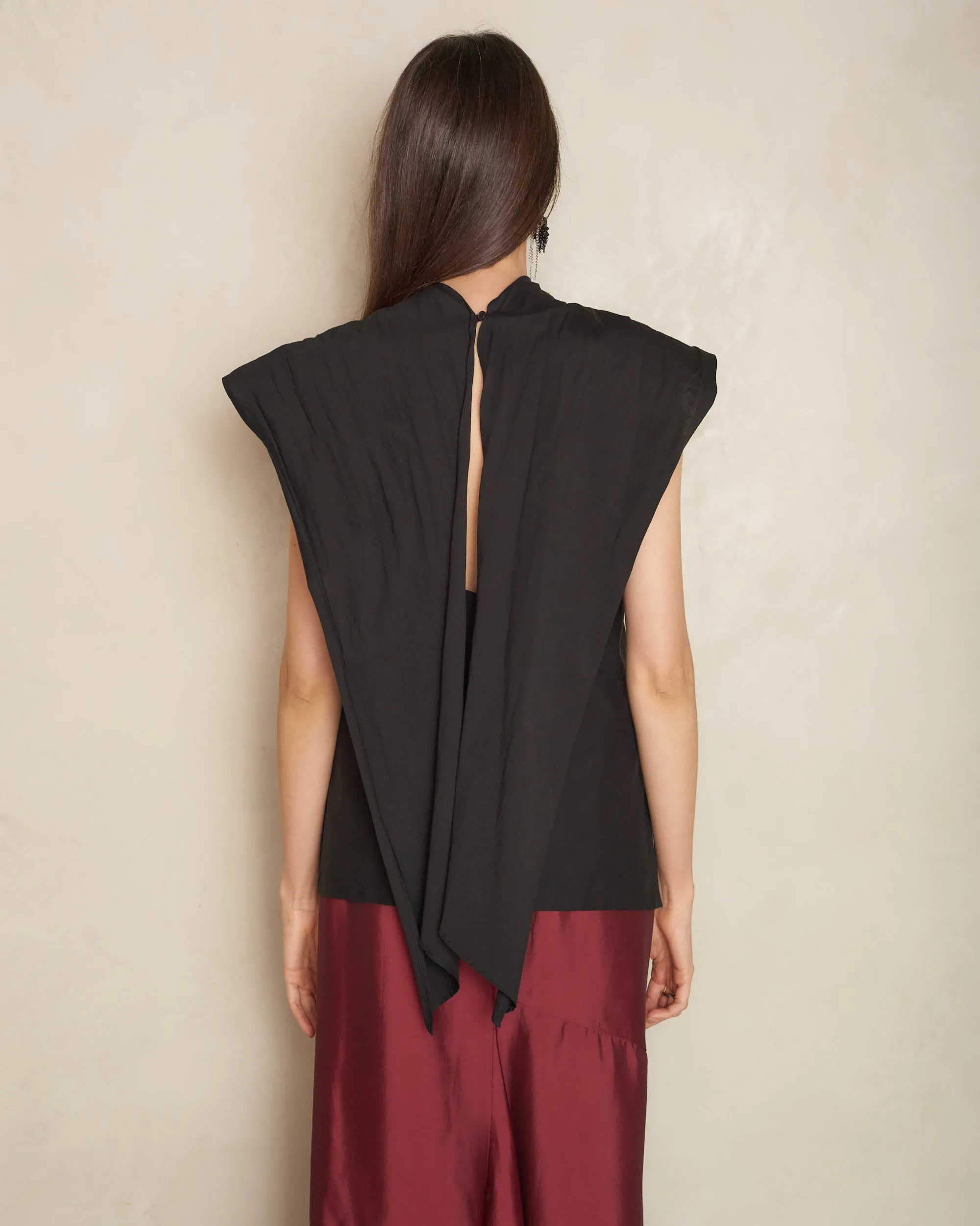 Black Tumbai Sleeveless Shawl Top