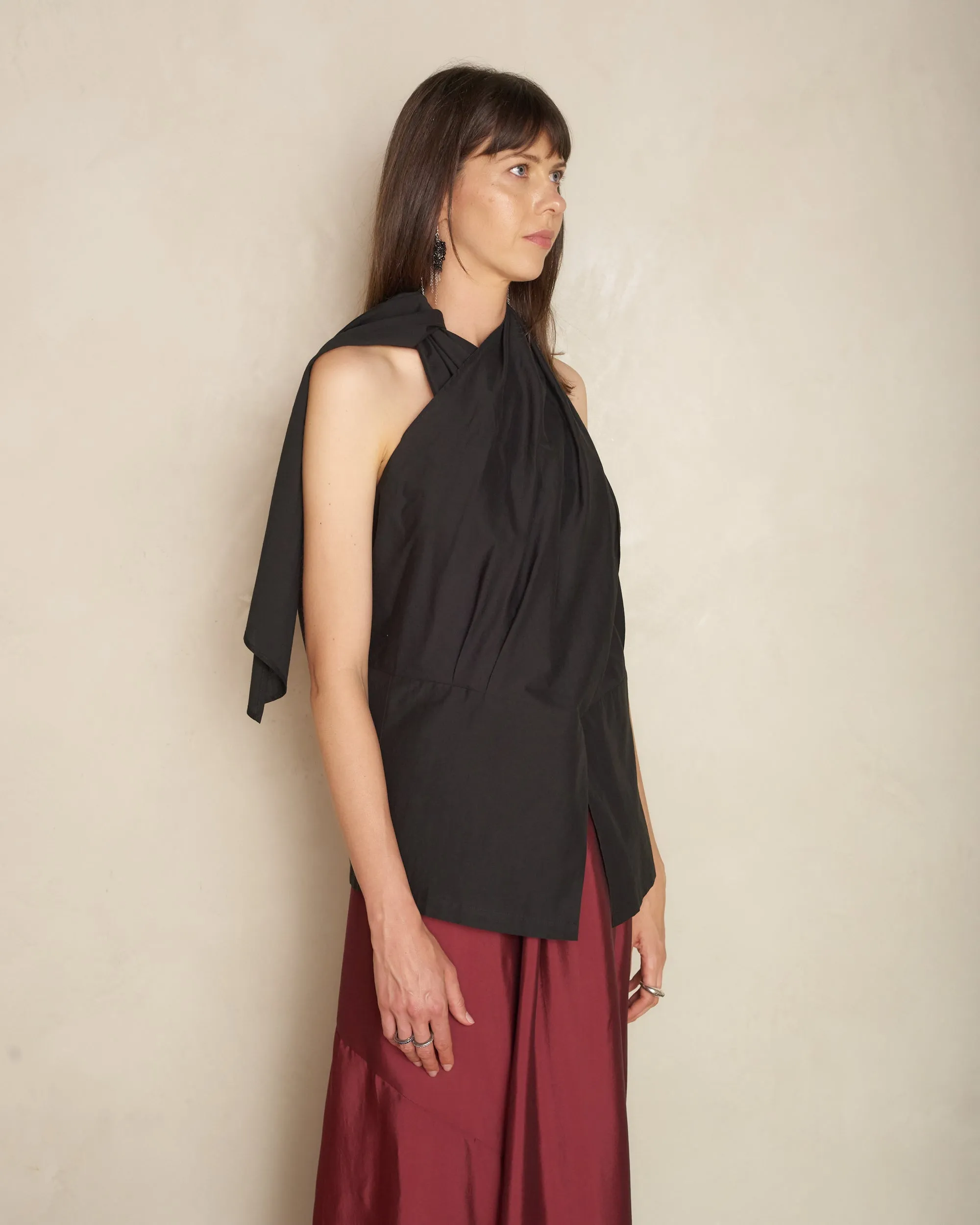 Black Tumbai Sleeveless Shawl Top