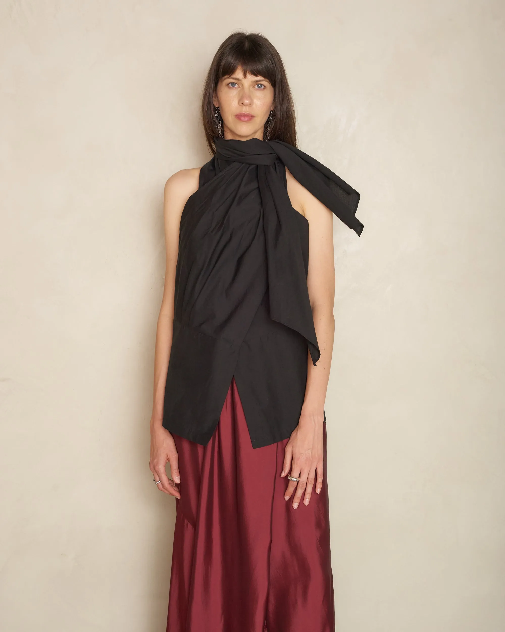 Black Tumbai Sleeveless Shawl Top