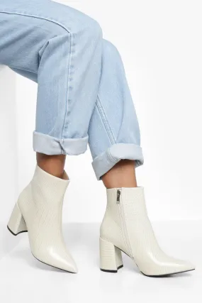 Block Heel Pointed Croc Boots