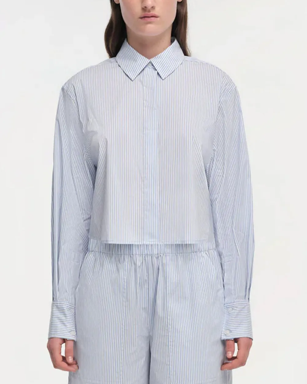 Blue Stripe Renata Crop Button Up Shirt