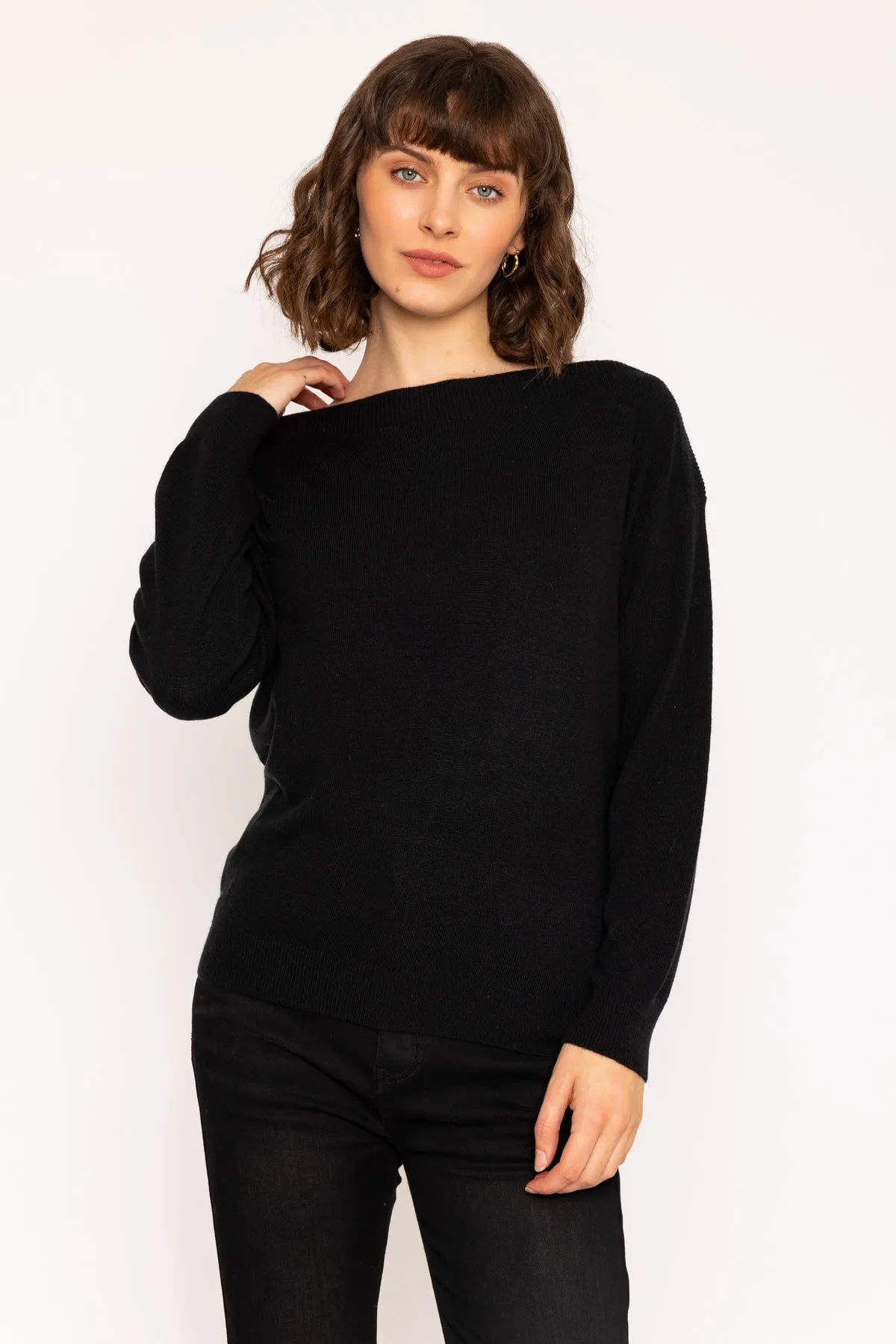 Boat Neck Knit Jumper in Black