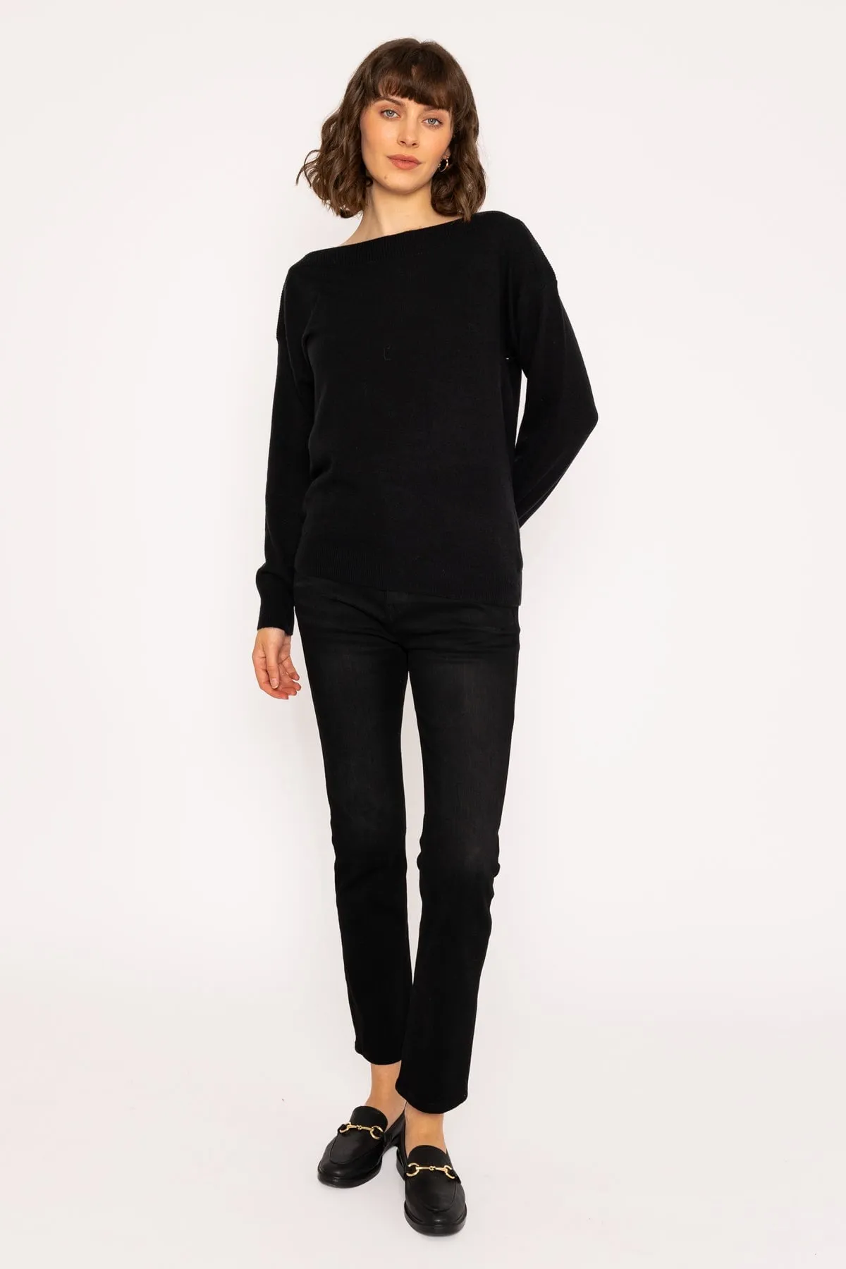 Boat Neck Knit Jumper in Black