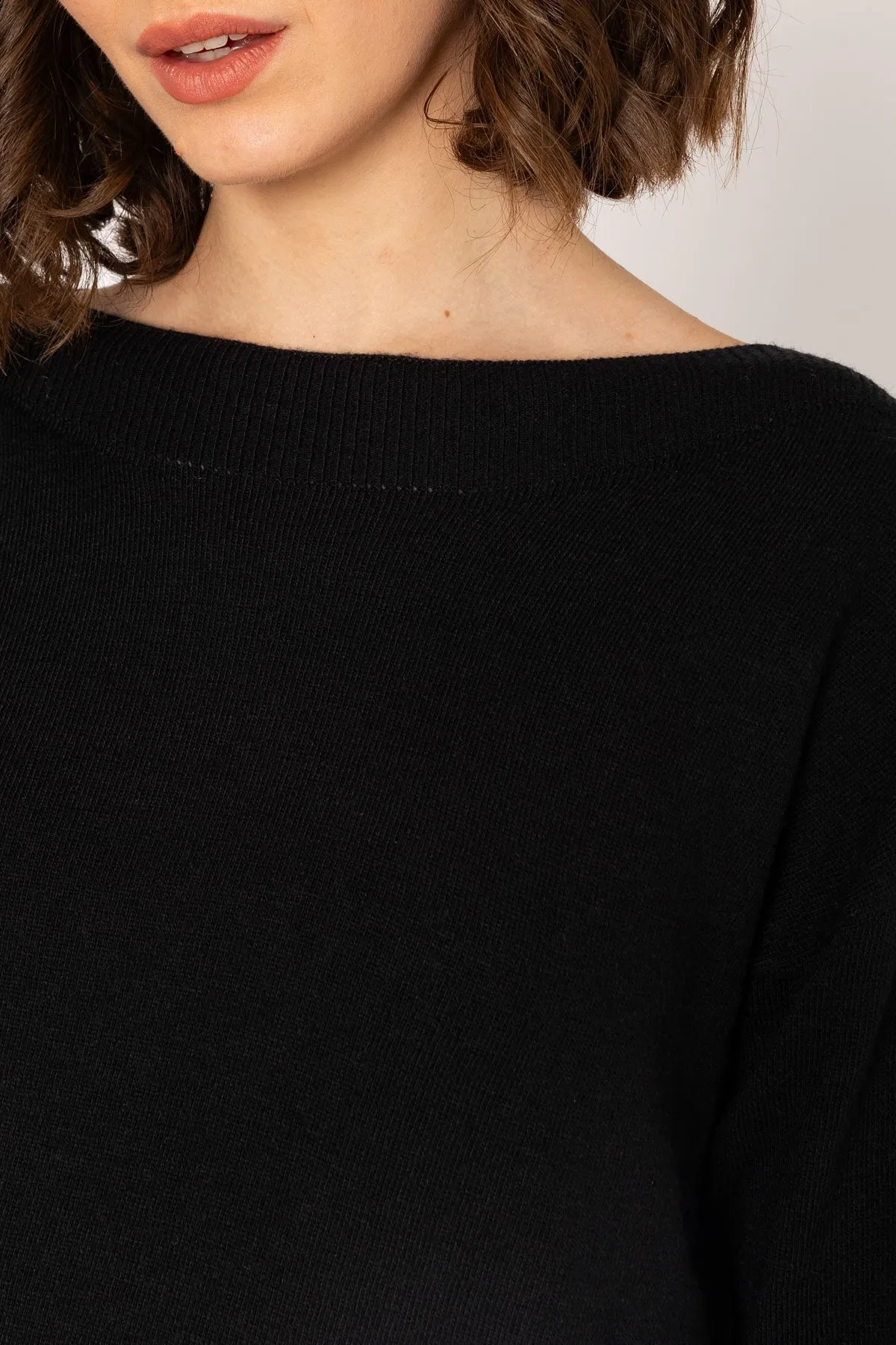 Boat Neck Knit Jumper in Black