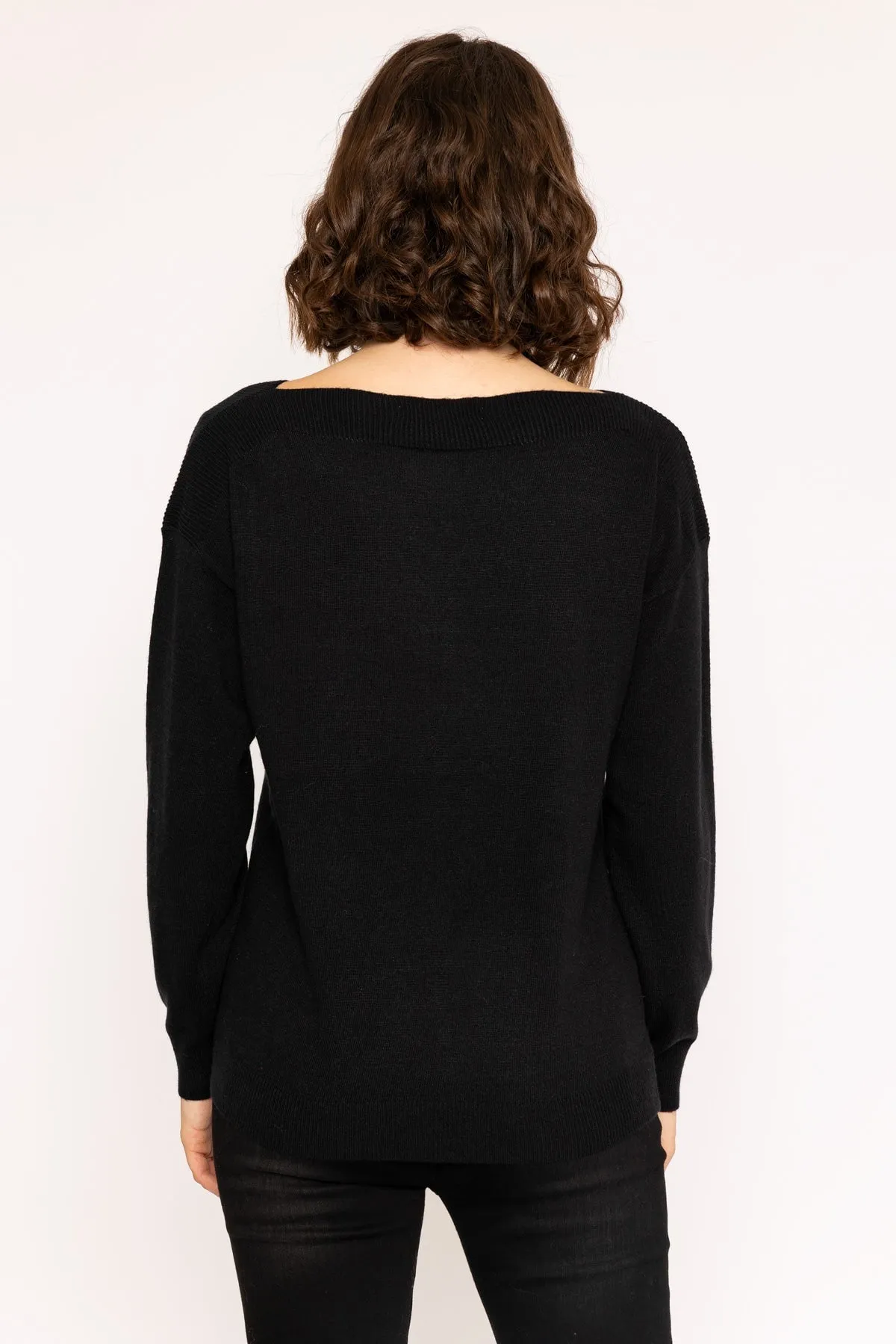 Boat Neck Knit Jumper in Black