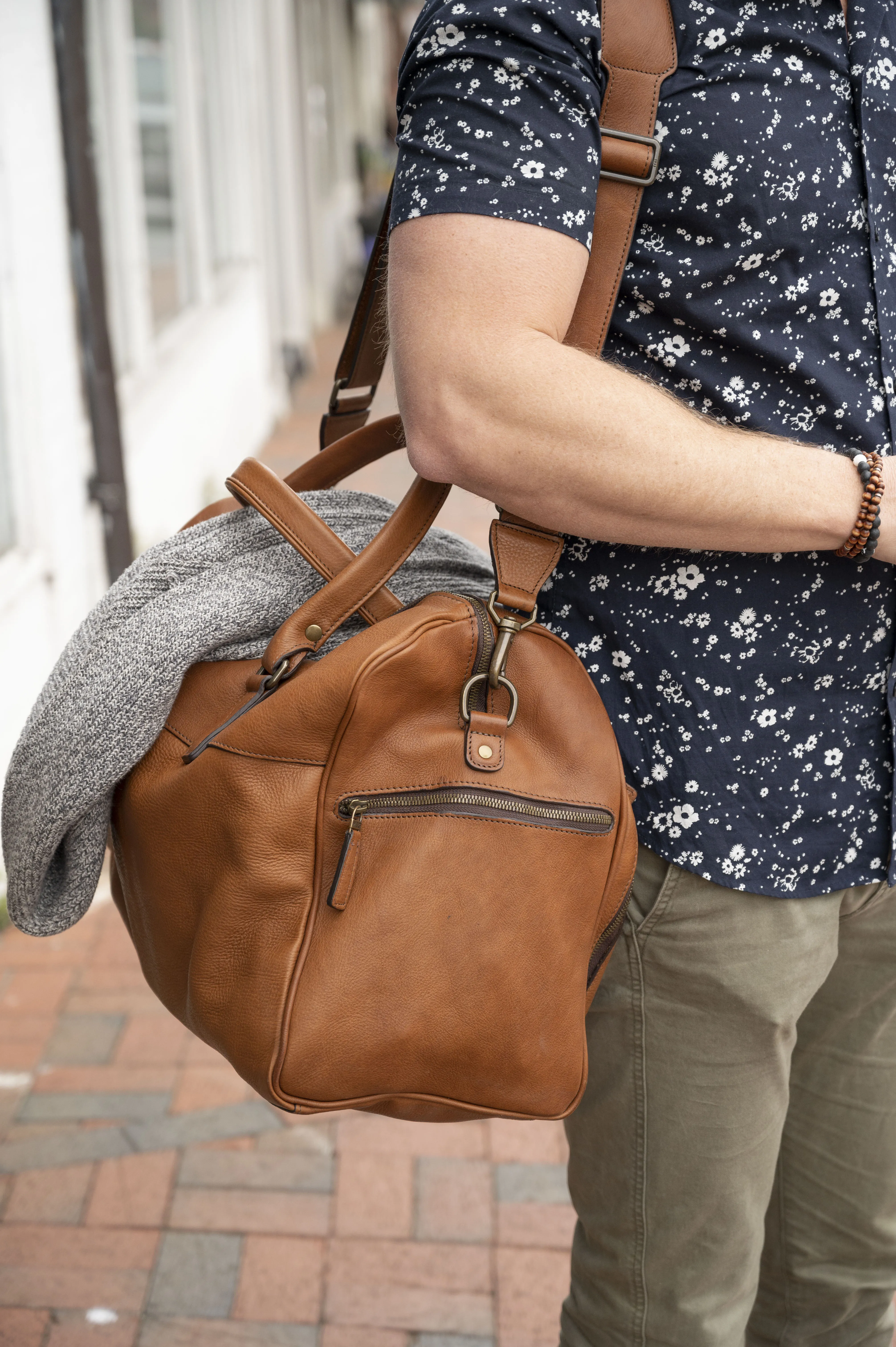 Booker Leather Cabin Duffel in Seven Hills Umber by Moore & Giles