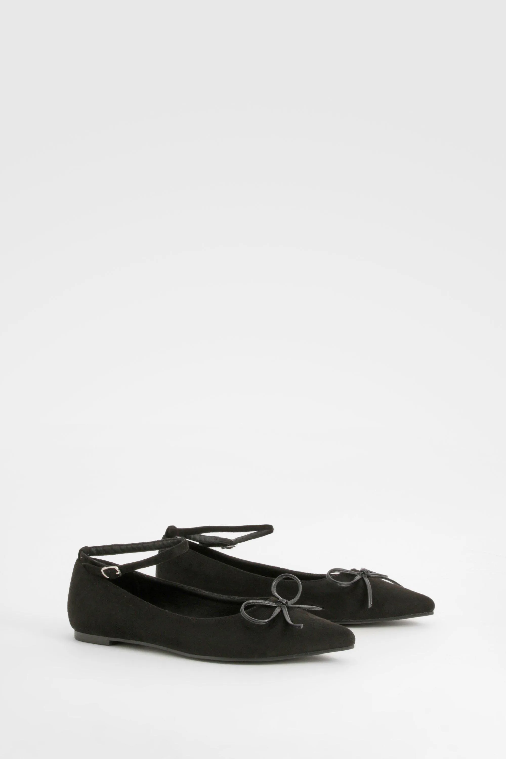 Bow Detail Ankle Strap Pointed Flats