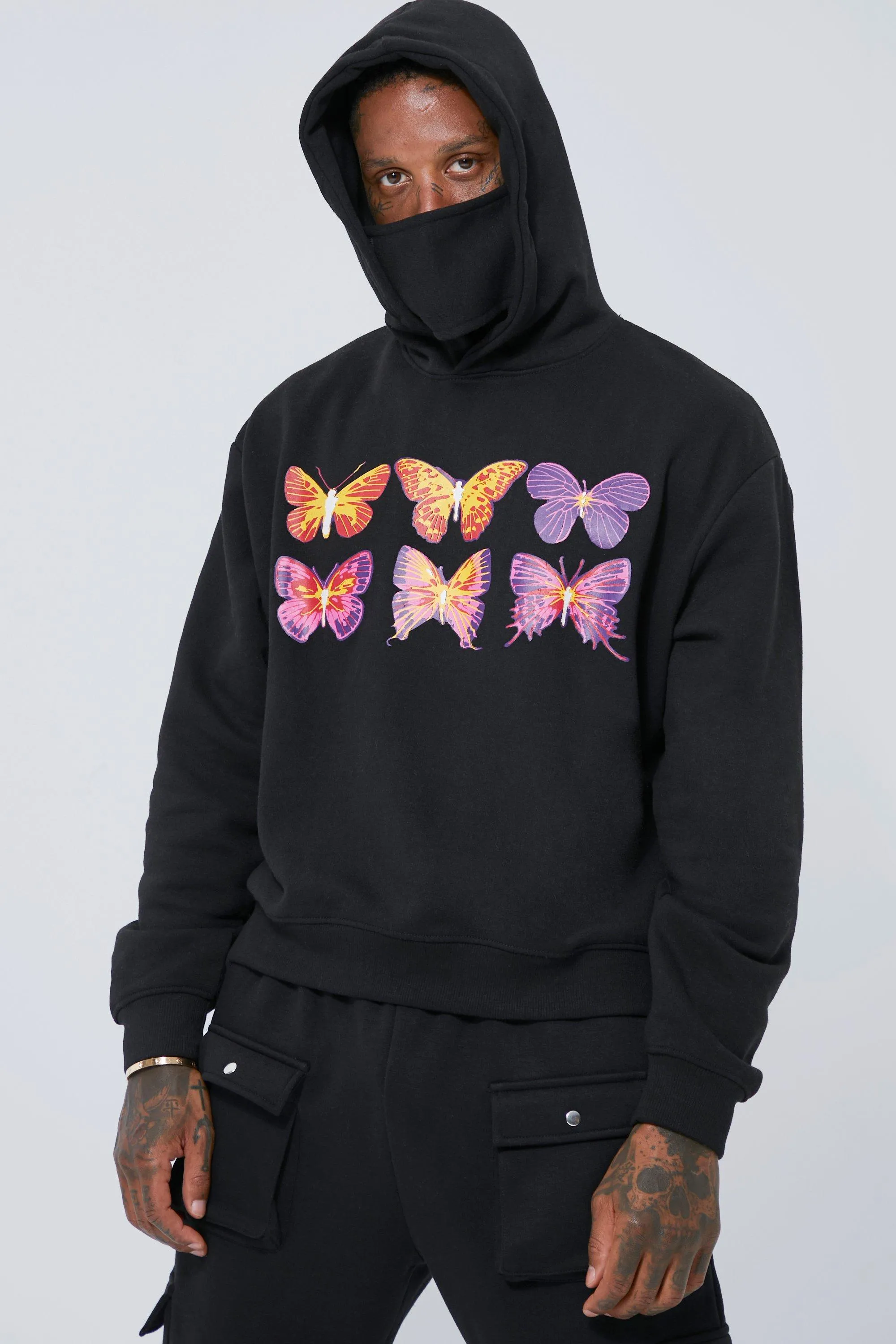 Boxy Fit Graphic Hoodie With Snood